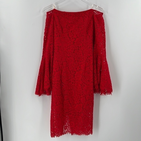 BARDOT Solange Bell Sleeve Lace Cocktail Dress Formula One Red Off Shoulder 4 - Picture 3 of 10